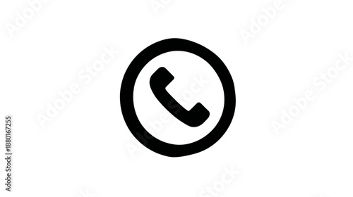 Black phone call icon in a circle. Telephone receiver symbol for communication, contact us, customer support, helpdesk.