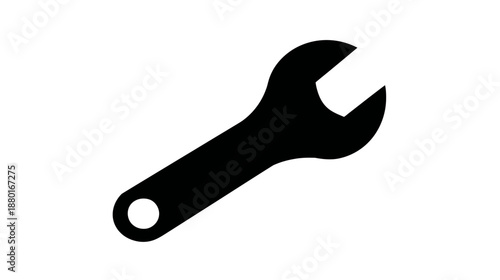 Black wrench tool icon isolated on white background. Simple graphic silhouette for settings, repair, maintenance, or engineering concepts.