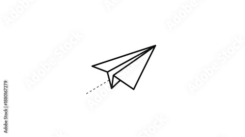 Simple line art paper airplane icon with a dotted path, representing send, message, email, communication, travel, or imagination.