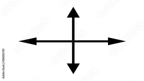 Simple four-way directional arrow icon. Black graphic symbol indicating up, down, left, right movement, navigation, and expansion.