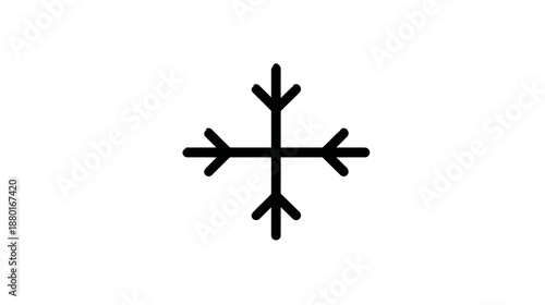Stylized black snowflake or cold temperature icon with arrows. Graphic symbol for winter, freeze, and air conditioning design.