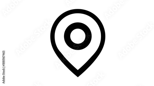 Simple black outline location pin icon, map marker symbol, GPS pointer vector graphic for navigation and address pinpoint