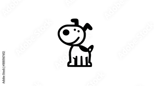 Simple Black and White Line Art Illustration of a Cute Cartoon Dog or Puppy Icon, Happy and Friendly Pet Graphic Symbol