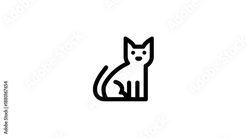 Minimalist black outline cat icon sitting, simple feline pet illustration, vector graphic animal symbol on white background