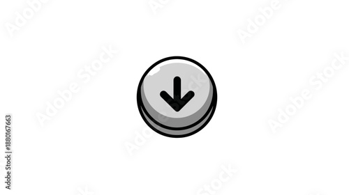 Grey down arrow button icon. User interface symbol for download, scroll, or direction. Clickable UI element for web and app design.