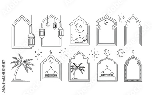Islamic Arch Window Frames Line Art Vector Set for Ramadan Decor Design