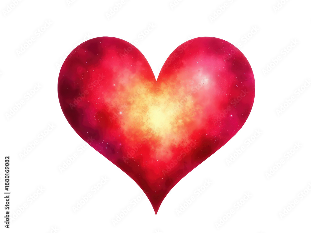 Fototapeta premium A red heart with a bright yellow center on a white background