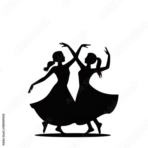 Two graceful female dancers performing a synchronized and elegant routine Vector, illustration
