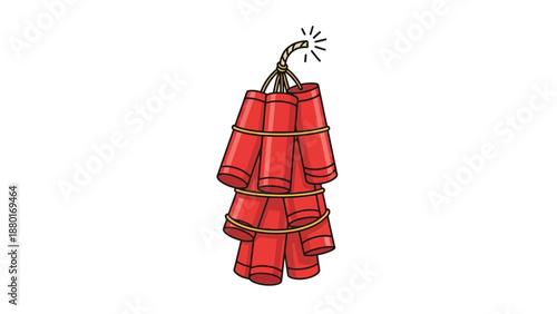 Bundle of Red Firecrackers with Burning Fuse for Celebration