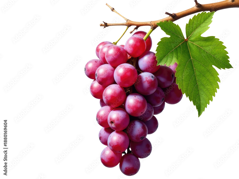 Fototapeta premium Fresh red grapes hanging from a vine, great for still life photography or wine-related illustrations