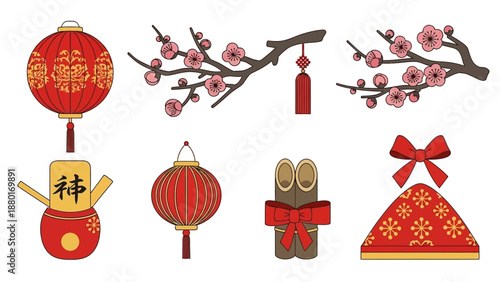 Traditional Chinese Spring Festival Decorative Elements Collection