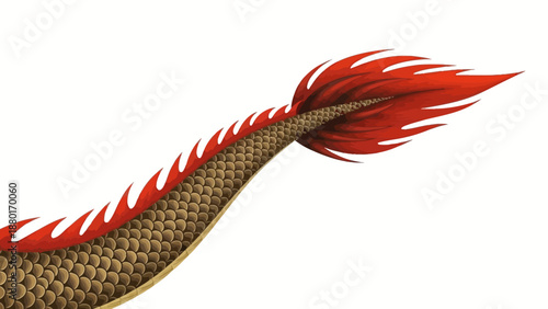 Close up Illustration of a Red and Gold Chinese Dragon Tail