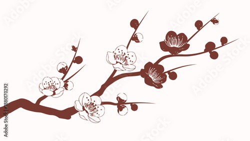 Elegant Plum Blossom Branch with Pink and Red Flowers