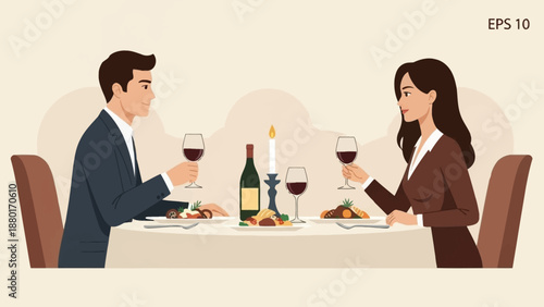 Elegant Couple Enjoying Romantic Dinner with Wine and Candlelight.