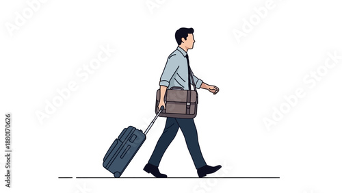 Man Walking with Suitcase and Bag on Business Trip.