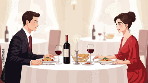 Romantic Dinner - A Couple Enjoying a Meal Together.