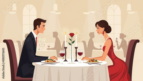 Romantic Dinner - A Couples Elegant Evening at a Restaurant.