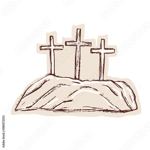 Easter lent season religious christian icon set with cross,bible journal, jesus, tomb, donkey , palm sunday leaf symbol set. Hand drawn isolated vector religious motif illustration clip art bundle