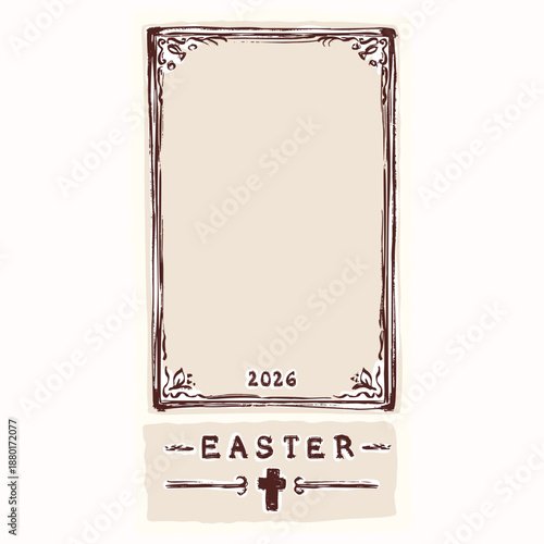 Tableau sur toile Hand drawn Easter 2026 frame with Christian cross decor
