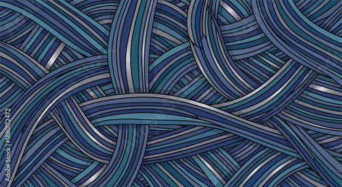 Deep Blue Abstract Intertwined Linear Pattern with Dynamic Overlapping Curves