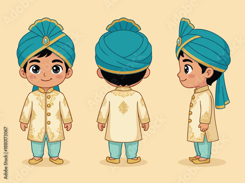 Charming Indian Boy in Traditional Sherwani and Turban.