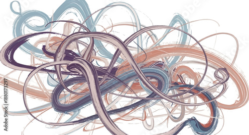 Artistic Abstract Tangled Vine Scribble Background with Earthy Brown and Blue Tones