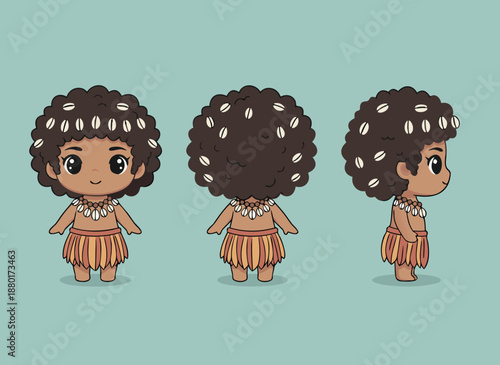Chibi character in traditional attire from Papua New Guinea.