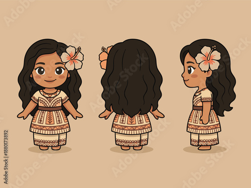 Chibi Polynesian Girl Character Design.