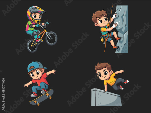 Children Engaged in Various Extreme Sports Activities.