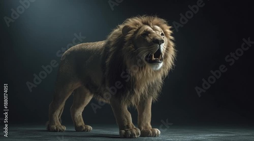 Ferocious Lion Standing and Roaring Full Body in Frame Wildlife Portrait Generative AI