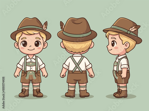 Cute Boy in Traditional Bavarian Lederhosen Outfit.