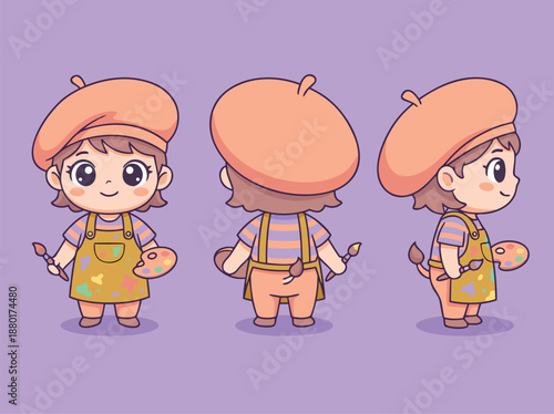 Cute Cartoon Artist Character Design.