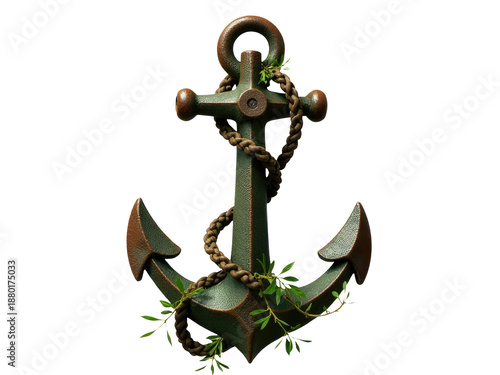 An anchor with a rope dangling from its side, great for boat or nautical themed images