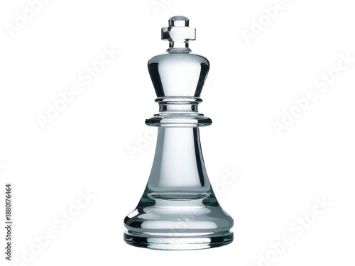 A single glass chess piece sits on a white background