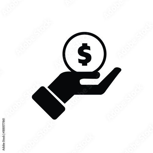 Hand Holding Dollar Coin Isolated on White Background Vector Icon