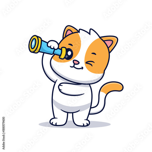 Cute Duck Looking With Binoculars Cartoon Vector Icon Illustration. Animal Holidays Icon Concept Isolated Premium Vector. Flat Cartoon Style