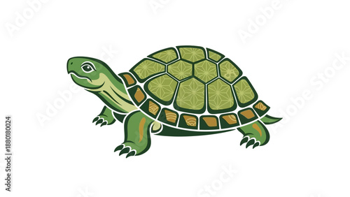 Green Sea Turtle with Geometric Shell Pattern Vector Design