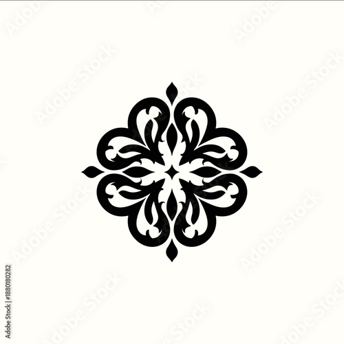 luxury emblem for floral brand black minimalist monogram on white inspired by symmetry of nature and balance elegant curves premium feel simple vector design.
