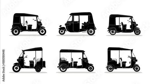 auto rickshaw Silhouette Icon Set vector illustration on white background