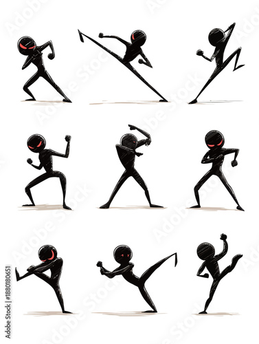 Stickman in multiple fight poses