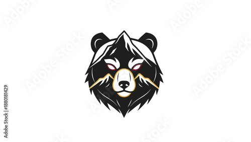 Stylized Bear Head Illustration with Mountain Peaks and Snow