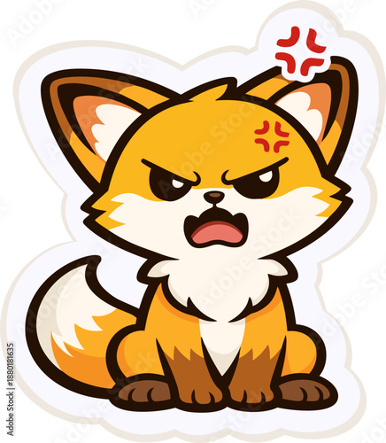 Cute cartoon fox with a very angry and intense expression. Flat vector illustration designed to show strong emotion, suitable for expressive reaction stickers.