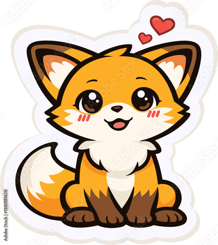 Cute cartoon fox expressing love with heart symbols. Flat vector illustration in a warm and friendly style, ideal for romantic stickers and positive emotional designs.