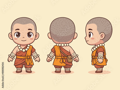 Cute Cartoon Monk Character Design.