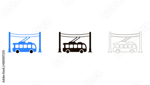 Trolleybus electric transport icon set solid, colourful, and line vector graphics for public mobility
