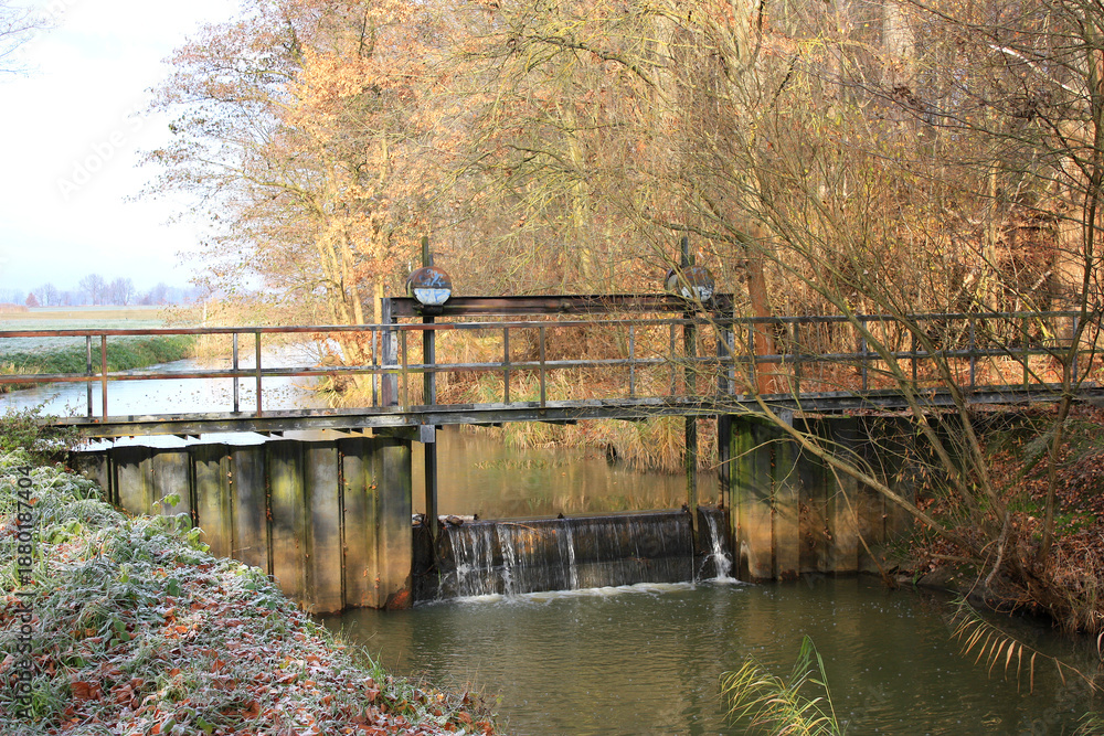 Ταπετσαρία Weir at the River Kleine Elster in Doberlug-Kirchhain, Lower Lusatia, Germany
