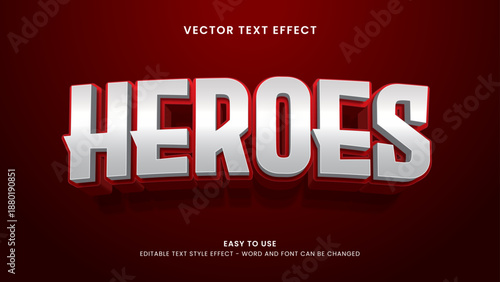 editable text effect heroes 3d style premium vector