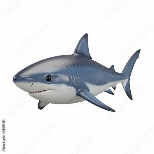 Powerful 3D Render Blue Shark Swimming Gracefully Isolated on White
