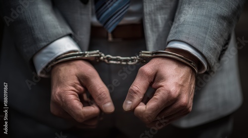 handcuff release The man s cuffs were removed cleared innocent defendant gray suit businessperson termination of legal action