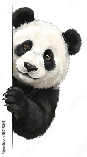 Cute Giant Panda Bear Peeking Around a White Corner — hand-painted digital illustration